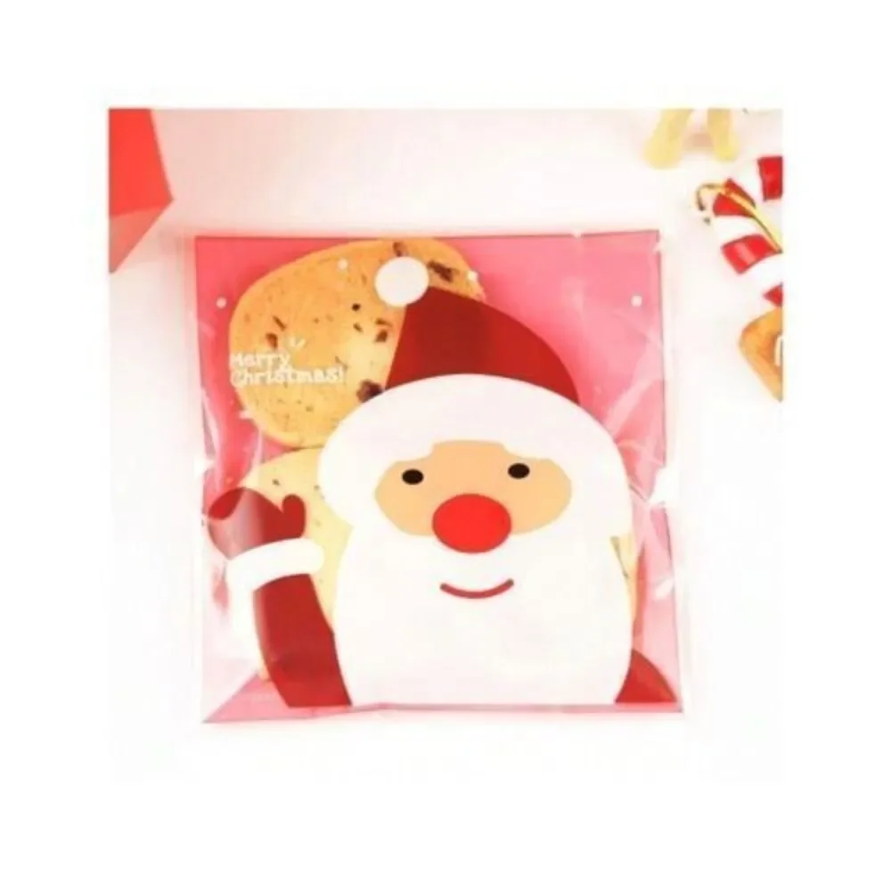 100 PCS Red‎ Christmas Self-Sealing Santa Gift Bag Cookie Candy Biscuit Packing